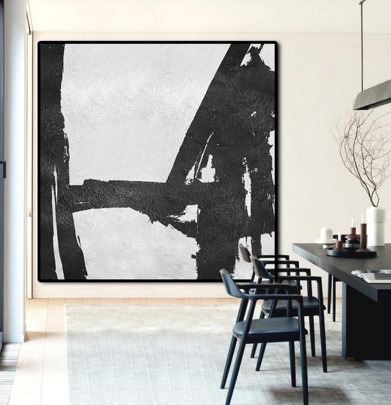 Handmade Large Painting,Oversized Minimal Black And White Painting - Large Abstract Wall Art